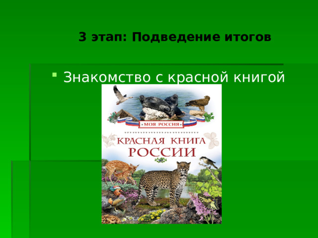  3 этап: Подведение итогов  Знакомство с красной книгой  