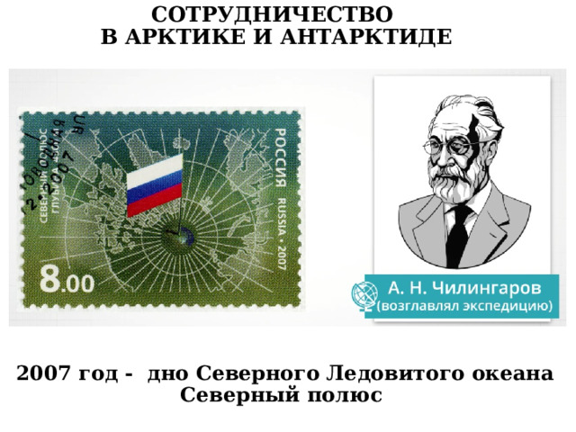 СОТРУДНИЧЕСТВО В АРКТИКЕ И АНТАРКТИДЕ 2007 год - дно Северного Ледовитого океана Северный полюс 
