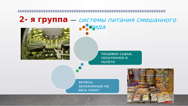 2- я группа — системы питания смешанного вида пищевое сырье, полученное в полете запасы, заложенные на весь полет 