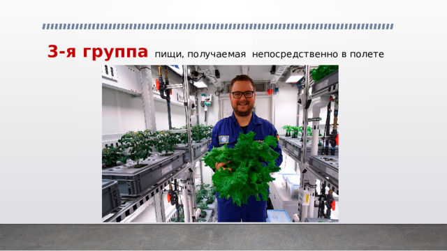 3-я группа пищи, получаемая непосредственно в полете 