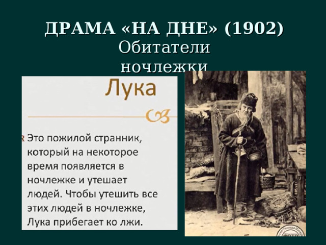 ДРАМА «НА ДНЕ» (1902) Обитатели ночлежки 
