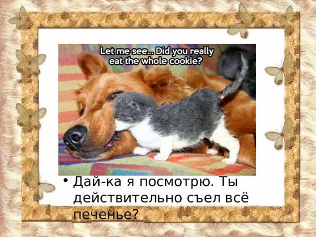 Дай-ка я посмотрю. Ты действительно съел всё печенье? 