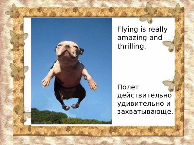 Flying is really amazing and thrilling . Полет действительно удивительно и захватывающе. 