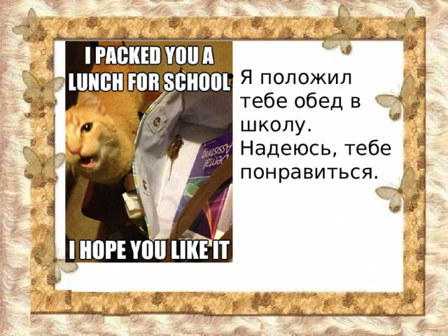 Я положил тебе обед в школу. Надеюсь, тебе понравиться. 