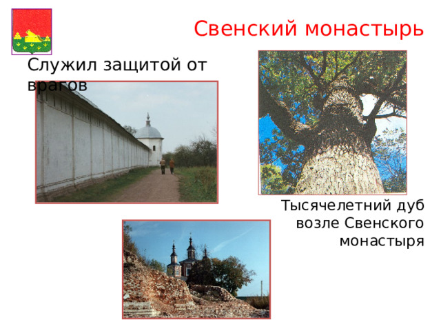 Свенский монастырь   Служил защитой от врагов Тысячелетний дуб возле Свенского монастыря 