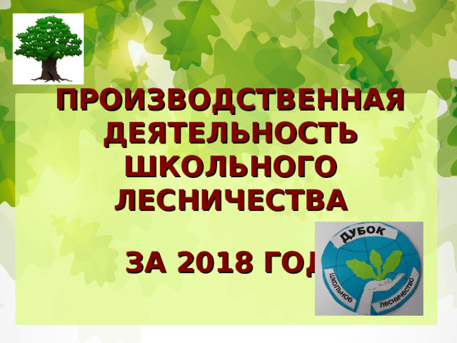 ПРОИЗВОДСТВЕННАЯ ДЕЯТЕЛЬНОСТЬ ШКОЛЬНОГО ЛЕСНИЧЕСТВА   ЗА 2018 ГОД 