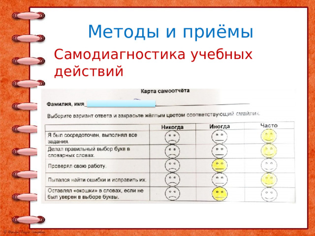 Методы и приёмы Самодиагностика учебных действий 