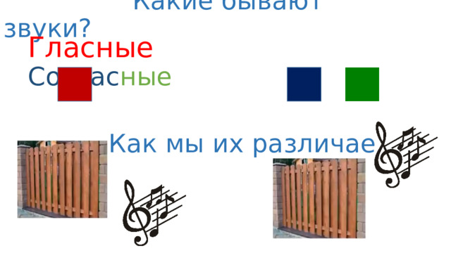  Какие бывают звуки? Гласные  Соглас ные  Как мы их различаем? 