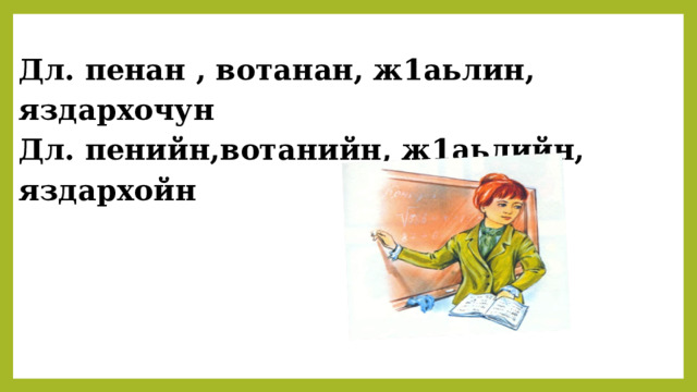 Дл. пенан , вотанан, ж1аьлин, яздархочун Дл. пенийн,вотанийн, ж1аьлийн, яздархойн 