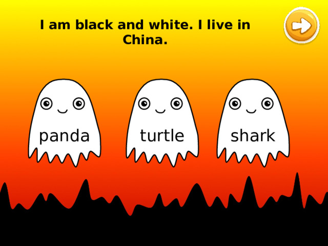 I am black and white. I live in China. turtle panda shark 