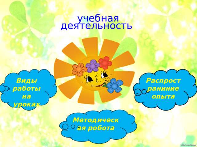 учебная деятельность Виды работы на уроках Распространиние опыта Методическая робота 
