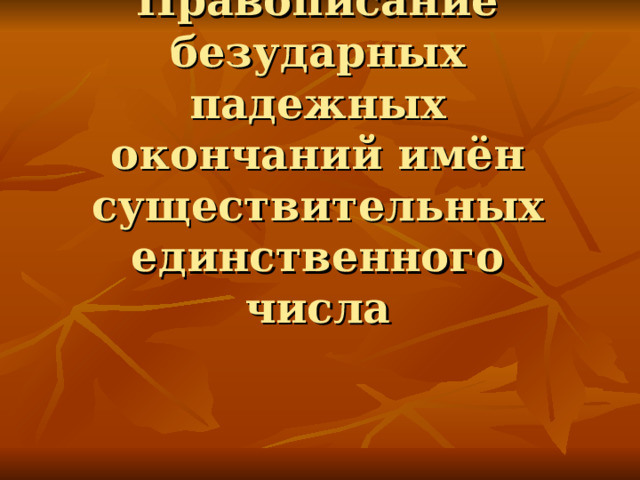 Правописание безударных падежных окончаний имён существительных единственного числа 