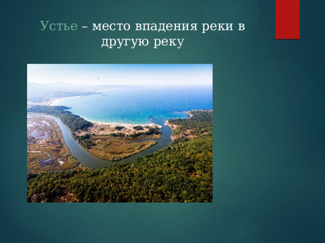 Устье  – место впадения реки в другую рек у 