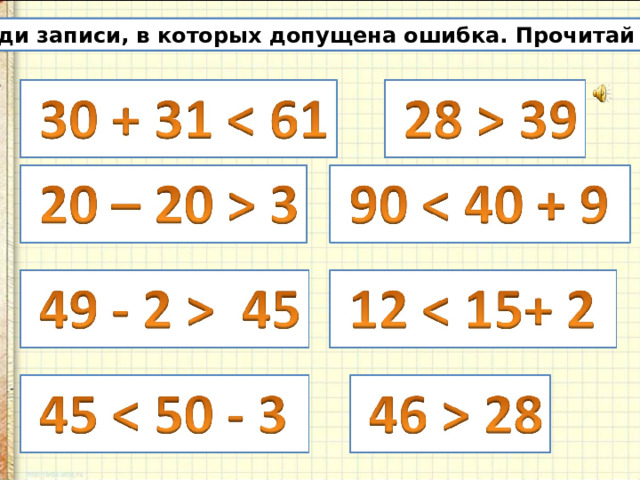 Найди записи, в которых допущена ошибка. Прочитай их. 