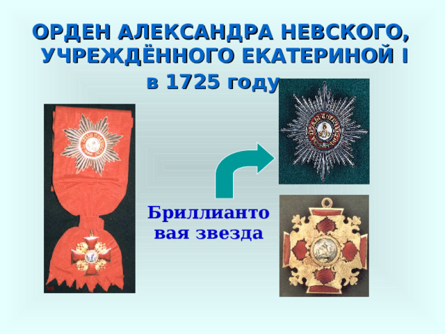 ОРДЕН АЛЕКСАНДРА НЕВСКОГО, УЧРЕЖДЁННОГО ЕКАТЕРИНОЙ I  в 1725 году.  Бриллиантовая звезда 