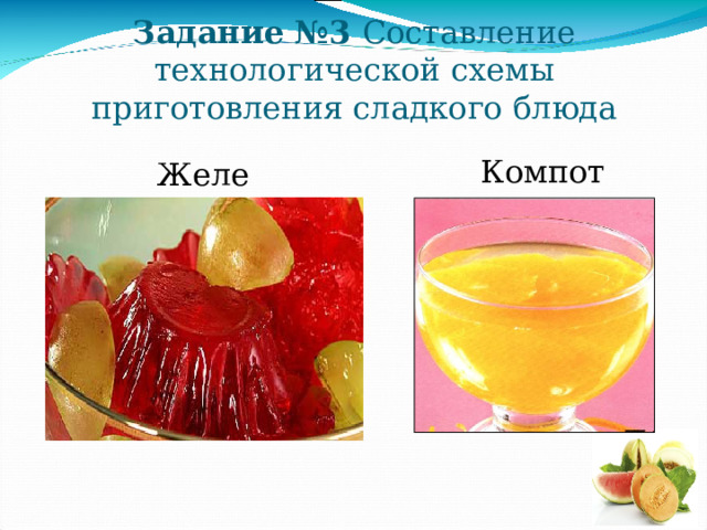 Задание №3 Составление технологической схемы приготовления сладкого блюда Компот Желе 
