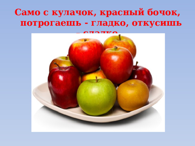 Само с кулачок, красный бочок, потрогаешь - гладко, откусишь – сладко… 