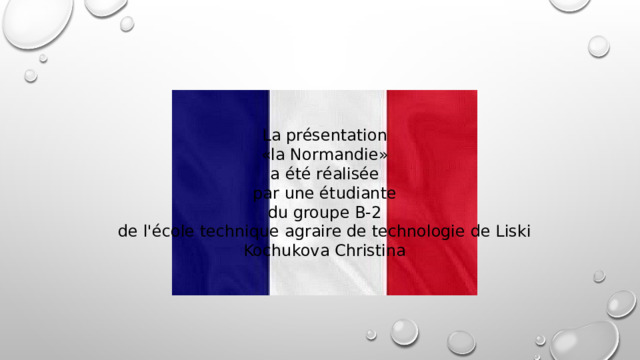 La présentation «la Normandie» a été réalisée par une étudiante du groupe B-2 de l'école technique agraire de technologie de Liski Kochukova Christina 