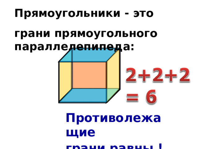 Прямоугольники - это грани прямоугольного параллелепипеда: Противолежащие грани равны ! 