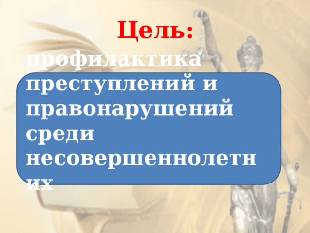 Цель: профилактика преступлений и правонарушений среди несовершеннолетних 