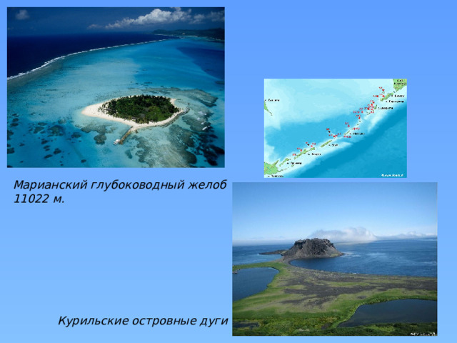 Марианский глубоководный желоб 11022 м. Курильские островные дуги 