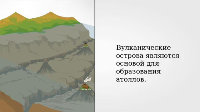 Вулканические острова являются основой для образования атоллов . 