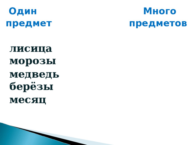  Один Много предмет предметов   лисица морозы  медведь берёзы  месяц 