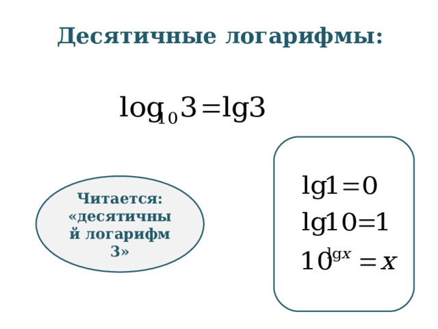 Натуральные логарифмы : Читается: «натуральный логарифм 5» 