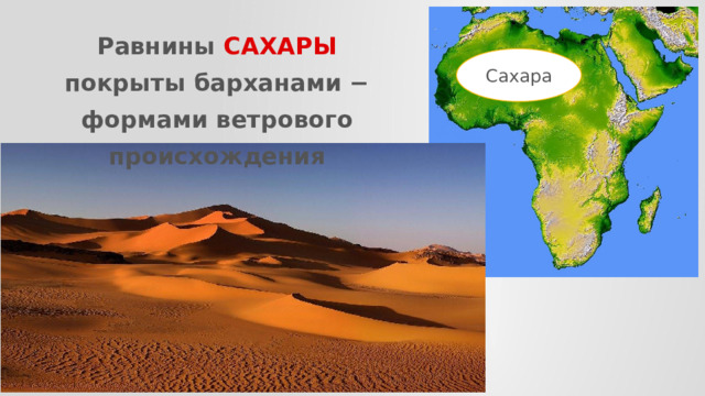 Равнины САХАРЫ покрыты барханами − формами ветрового происхождения Сахара 