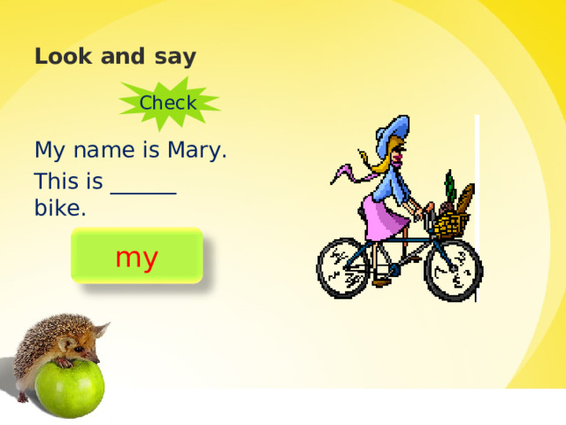 Look and say Check My name is Mary. This is ______ bike. my 