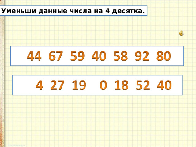 Уменьши данные числа на 4 десятка. 