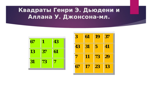 Квадраты Генри Э. Дьюдени и Аллана У. Джонсона-мл.   