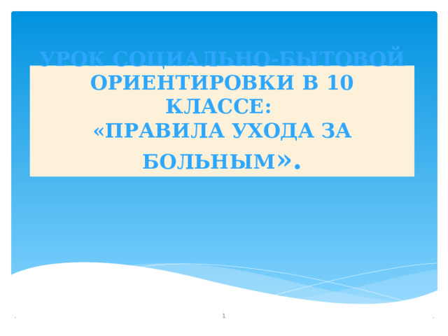 Урок социально-бытовой ориентировки в 10 классе:  «Правила ухода за больным ». . .  