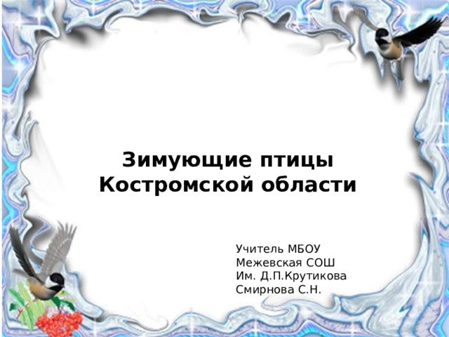 Зимующие птицы  Костромской области   Учитель МБОУ Межевская СОШ Им. Д.П.Крутикова Смирнова С.Н. 