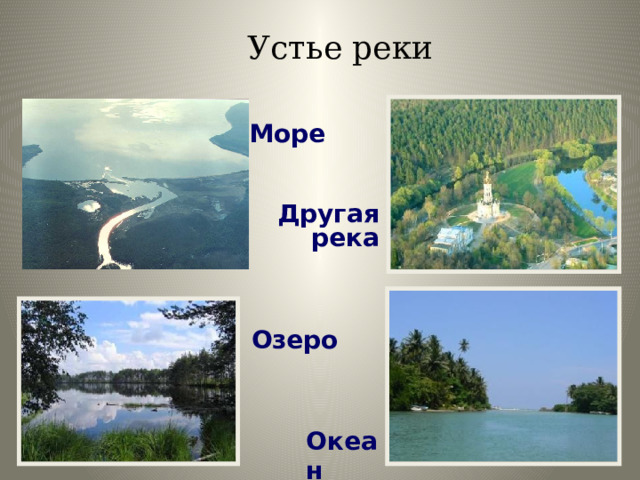 Устье реки Море  Другая  река Озеро Океан 