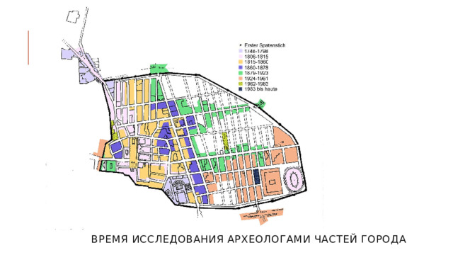 Время исследования археологами частей города 