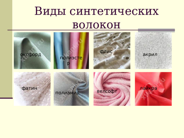 Виды синтетических волокон флис оксфорд акрил полиэстер фатин лайкра велсофт полиамид 