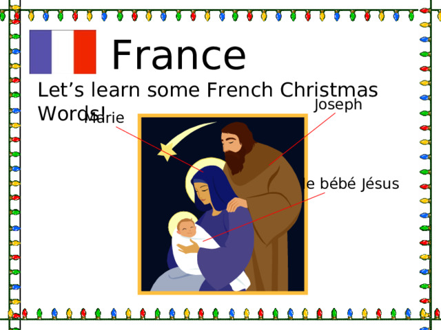 France Let’s learn some French Christmas Words! Joseph Marie le b ébé J ésus 