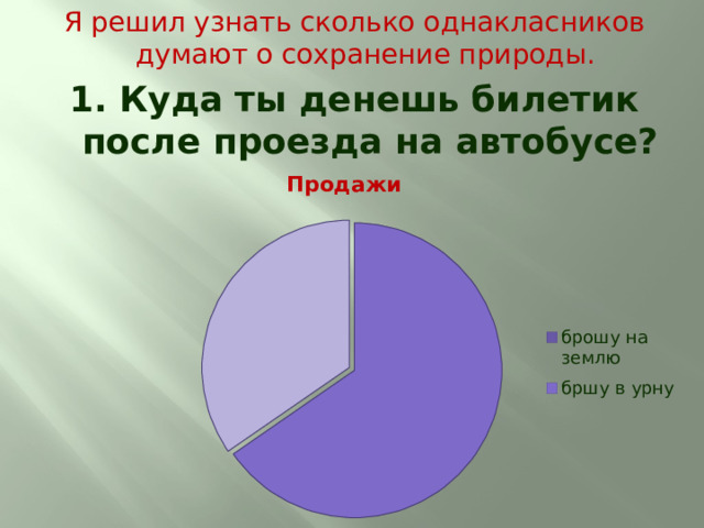 Я решил узнать сколько однакласников думают о сохранение природы. 1. Куда ты денешь билетик после проезда на автобусе? 