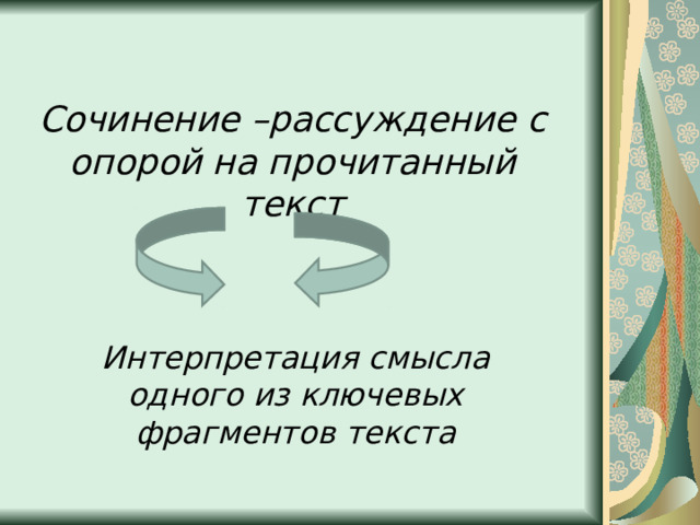 Сочинение –рассуждение с опорой на прочитанный текст Интерпретация смысла одного из ключевых фрагментов текста 