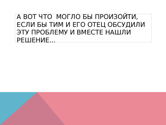 А вот что могло бы произойти, если бы Тим и его отец обсудили эту проблему и вместе нашли решение… 
