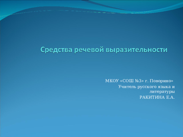 МКОУ «СОШ №3» г. Поворино» Учитель русского языка и литературы РАКИТИНА Е.А. 