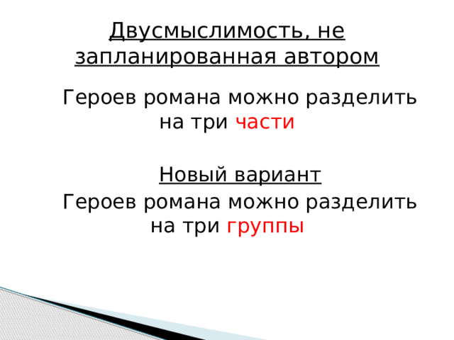 Двусмыслимость, не запланированная автором Героев романа можно разделить на три части Новый вариант Героев романа можно разделить на три группы 