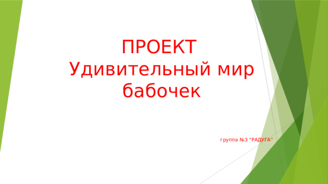 ПРОЕКТ  Удивительный мир бабочек    группа №3 “РАДУГА” 