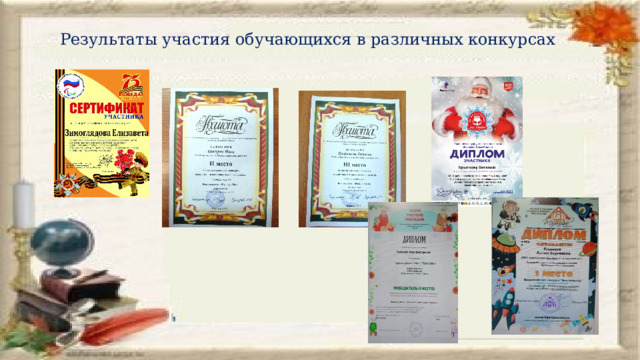 Результаты участия обучающихся в различных конкурсах 