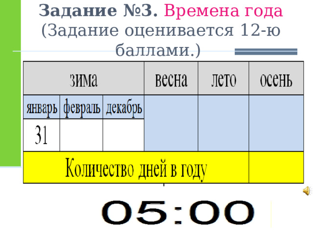 Задание №3.  Времена года  (Задание оценивается 12-ю баллами.) 