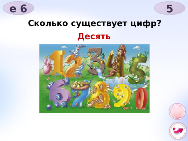е 6 5 Сколько существует цифр? Десять 
