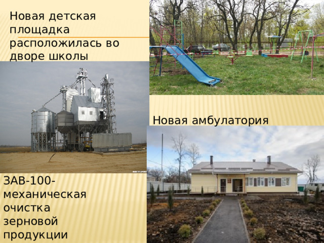 Новая детская площадка расположилась во дворе школы Новая амбулатория ЗАВ-100-механическая очистка зерновой продукции 