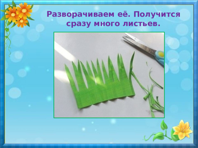 Разворачиваем её. Получится сразу много листьев. 