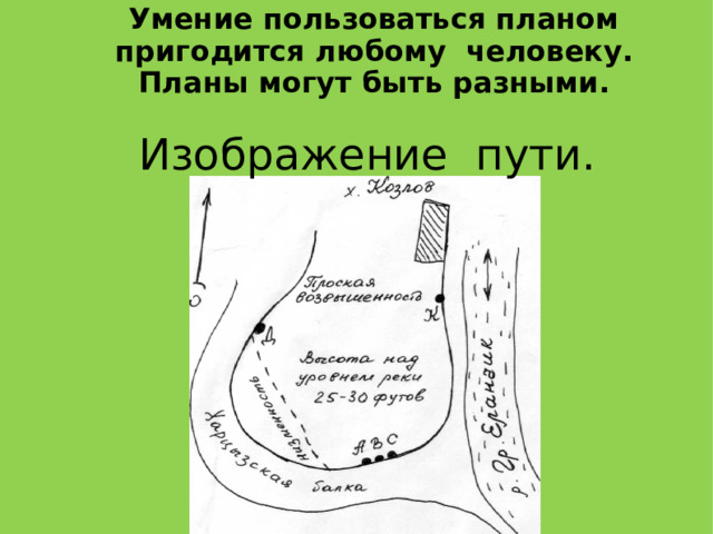 Умение пользоваться планом пригодится любому человеку. Планы могут быть разными.  Изображение пути.  